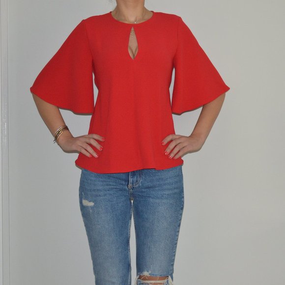 Zara business casual Top Red color with wide sleeves- XS - Picture 1 of 8